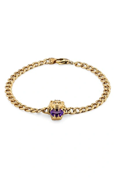 Gucci 18ct Gold Amethyst And Diamond Lion Head Bracelet In Yellow Gold