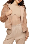 TOPSHOP FAUX FUR CROP ZIP HOODIE,04A63TMNK