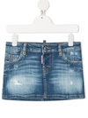 Dsquared2 Teen Distressed Denim Skirt In Blue