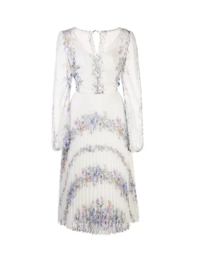 Marchesa Pleated Chiffon Cocktail Dress In White