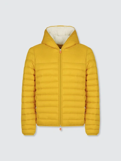 Save The Duck Men's Giga Winter Hooded Puffer Jacket With Faux Sherpa Lining In Yellow