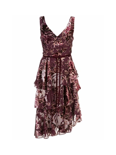 Marchesa Notte Floral Print Asymmetric Cocktail Dress In Red