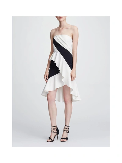 Marchesa Notte Strapless Colorblock Cocktail Dress In Black