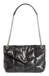 Saint Laurent Lou Puffer Small Ysl Shoulder Bag In Quilted Leather In 1000 Nero