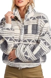 Billabong Time Off Faux Fur Half Zip Pullover In White And Black