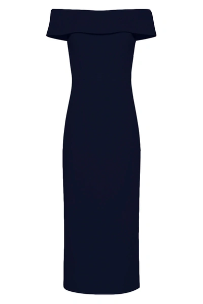 REBECCA VALLANCE AMORE OFF SHOULDER MIDI NAVY