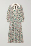 SEE BY CHLOÉ PUSSY-BOW FLORAL PRINT SILK CREPE DE CHINE MIDI DRESS