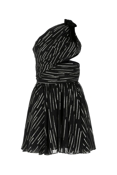 Saint Laurent One-shoulder Cutout Metallic Fil Coupé Silk-blend Crepon Mini Dress In Black