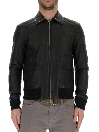 Saint Laurent Studded Collar Biker Jacket In Black