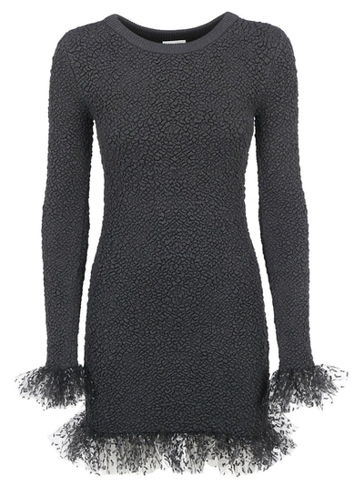 Saint Laurent Tulle Trimmed Mini Dress In Black