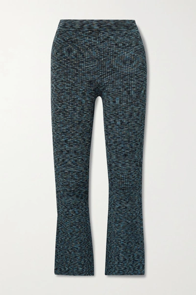 Theory Cropped Space-dyed Ribbed-knit Flared Pants In Blue