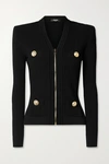 BALMAIN BUTTON-EMBELLISHED RIBBED-KNIT CARDIGAN