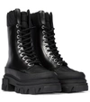 Ganni Shell-trimmed Glossed-leather Ankle Boots In Black
