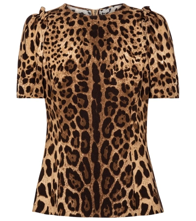 Dolce & Gabbana Short-sleeved Leopard-print Cady Top In Multicolor