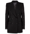 Dolce & Gabbana Double-breasted Topstitched Wool-blend And Lace Blazer In Black