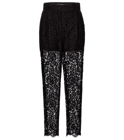 Dolce & Gabbana High Waist Cotton Blend Lace Pants In Black