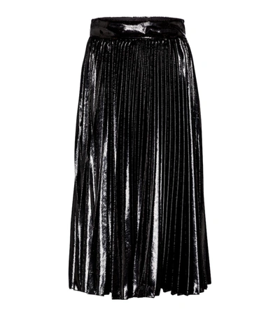 Dolce & Gabbana Pleated Midi Skirt In Flowing Lamé Velvet In Black