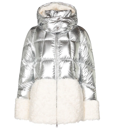 Moncler Algenubi Faux Shearling Down Jacket In Silver