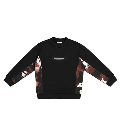 Dolce & Gabbana Kids' Round-neck Inlaid Jersey Sweatshirt With Camouflage Print In Black