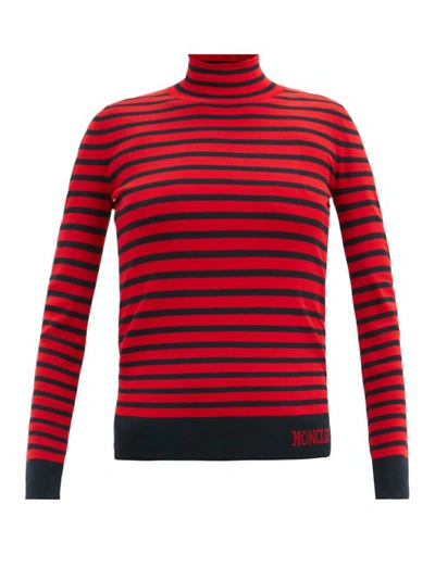 Moncler Lupetto Striped Knitted Turtleneck Sweater In Dark Red