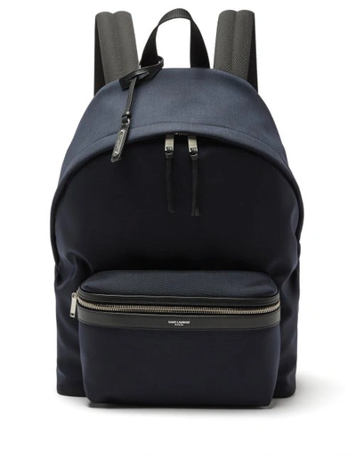 Saint Laurent City Leather-trimmed Canvas Backpack In Blue