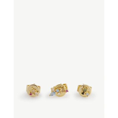 Pd Paola Atelier La Pallette 18ct Gold-plated Gemstone Stud Earrings Set Of Three In Gold/multi