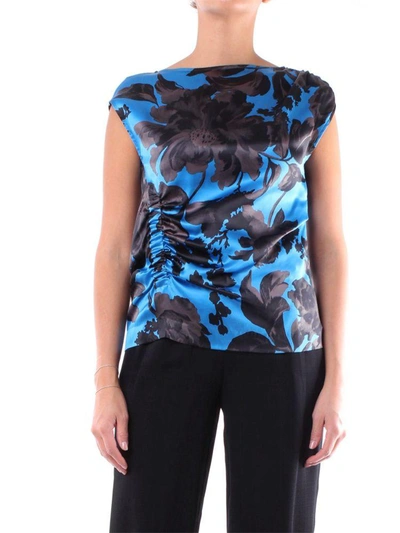 Dries Van Noten Black And Blue Ceto Gathered Floral Top