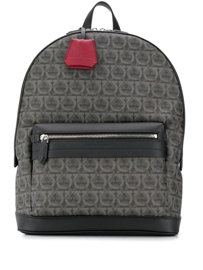Ferragamo Men's Gancini Leather-trim Backpack In Grey
