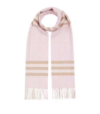 Burberry Pink Cashmere Check Classic Scarf In Alabaster