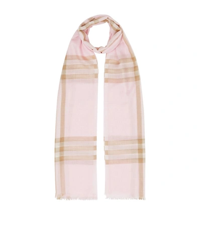 Burberry Check Pattern Wool Silk Blend Scarf In Pink