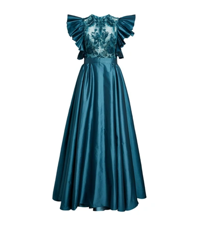 Zuhair Murad Satin Embellished Ruffle-sleeved Gown