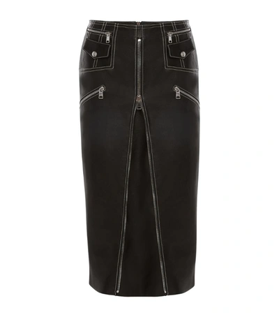 Alexander Mcqueen Womens Black/ivory Contrast-stich High-waist Leather Midi Skirt 10