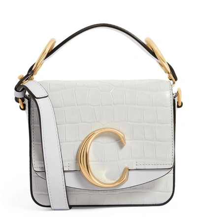 Chloé C Croc-embossed Leather Crossbody Bag In Grey
