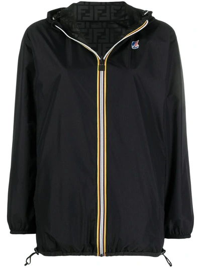 Fendi + K-way Reversible Hooded Printed Shell And Ripstop Jacket In Black