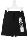 Moschino Kids' Logo-print Cotton Track Shorts In Black