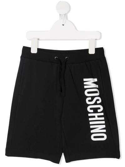 Moschino Kids' Logo-print Cotton Track Shorts In Black