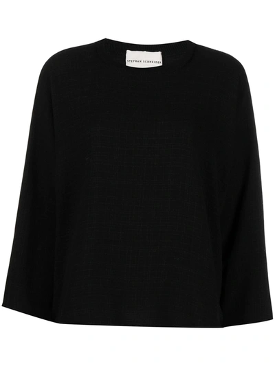Stephan Schneider Grid-pattern Wide-sleeves Knitted Top In Black