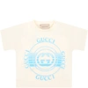 GUCCI IVORY T-SHIRT FOR BABYKIDS WITH LOGOS,11680356