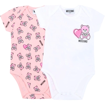 Moschino Multicolor Set For Babygirl With Teddy Bear In Pink