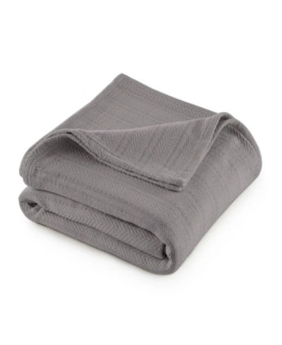 Vellux Cotton Textured Chevron Woven Full/queen Blanket In Gray
