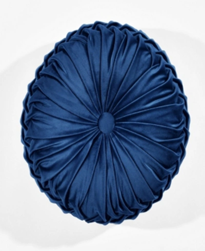 Lush Decor Round Pleated Soft Velvet Decorative Single Pillow, 15" In Navy