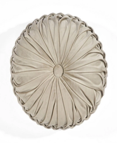 Lush Decor Round Pleated Soft Velvet Decorative Pillow, 15" Round In Light Beige
