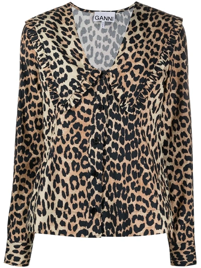 Ganni Leopard Print Shirt In Neutrals