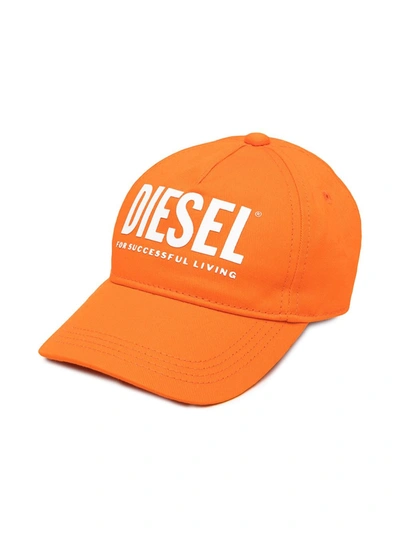 Diesel Logo Print Baseball Cap In Orange