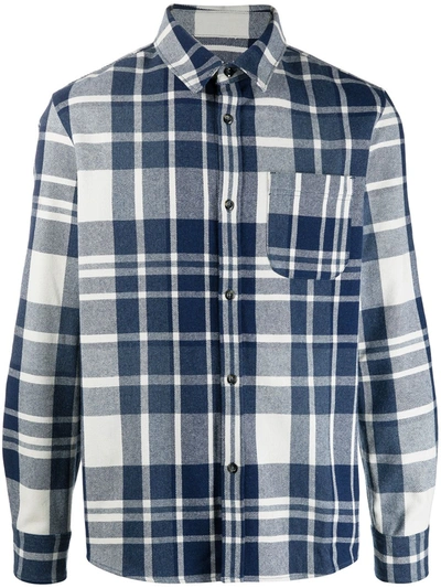 Apc Surchemise Trek Plaid Wool Blend Shirt Jacket In Blue