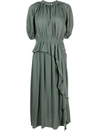 Ulla Johnson Leah Draped Ruffled Crepe Midi Dress In Green