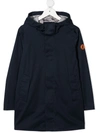 Save The Duck Midi Hooded Raincoat In Blue