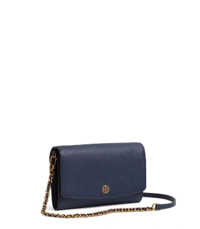 Tory Burch Robinson Chain Wallet In Royal Navy