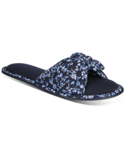Charter Club Floral-print Open-toe Knot Slippers, Created For Macy's In Blue Notte