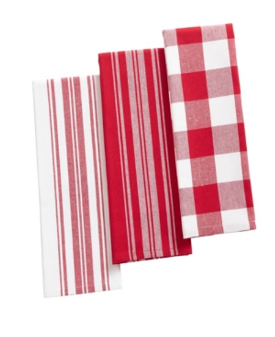 Elrene Farmhouse Living Stripe And Check Kitchen Towels - Set Of 3 In Red,white